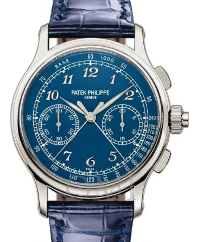 PATEK PHILIPPE GRAND COMPLICATIONS SPLIT SECONDS CHRONOGRAPH PLATINUM BLUE ENAMEL DIAL 5370P-011 WITH LEATER STRAP