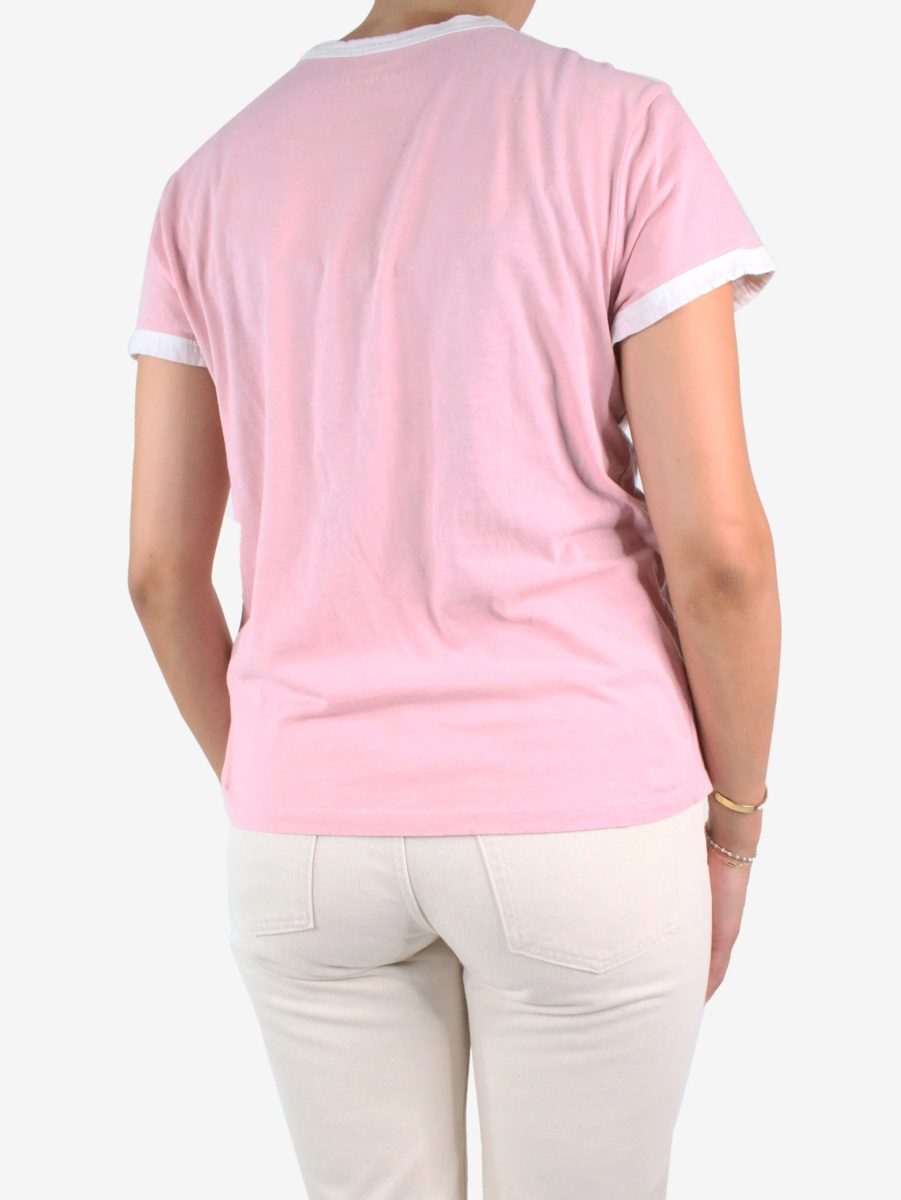 Pink embellished t-shirt - size UK 8