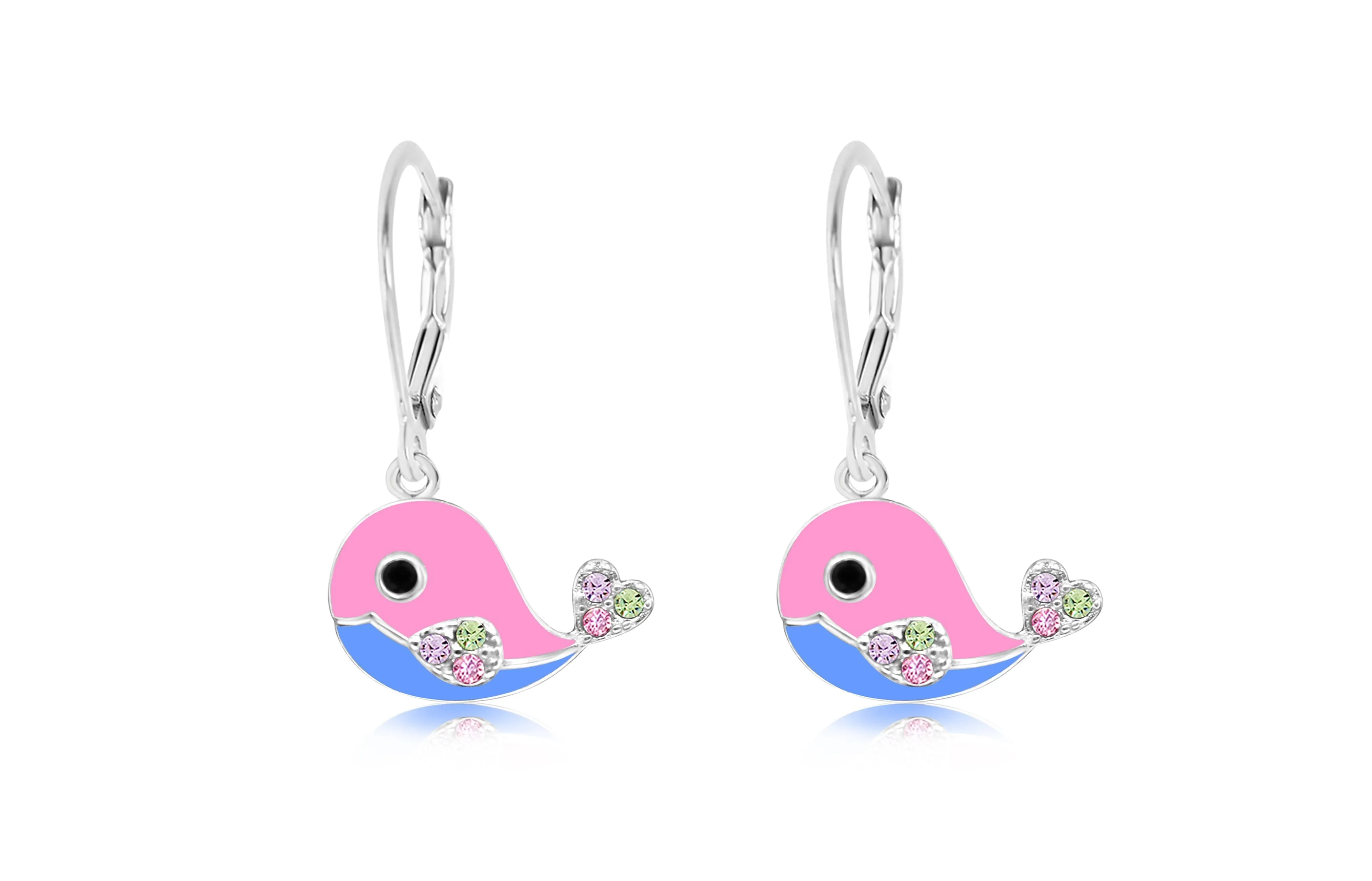 Pink Whale Multi-color Crystal White Gold Palladium Plating Girl's Leverback Earring