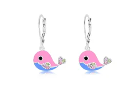 Pink Whale Multi-color Crystal White Gold Palladium Plating Girl's Leverback Earring