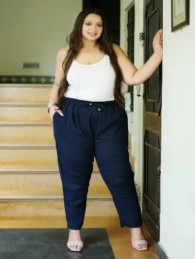 Plus size Women Blue Cotton Trouser Pant