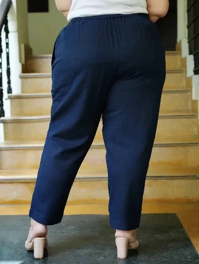 Plus size Women Blue Cotton Trouser Pant