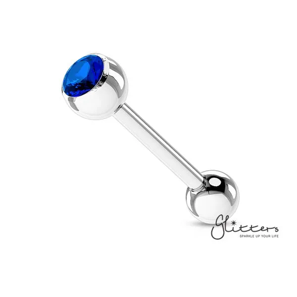 Press Fit  Blue Gem Set Top with Surgical Steel Tongue Barbell