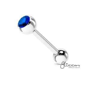 Press Fit  Blue Gem Set Top with Surgical Steel Tongue Barbell