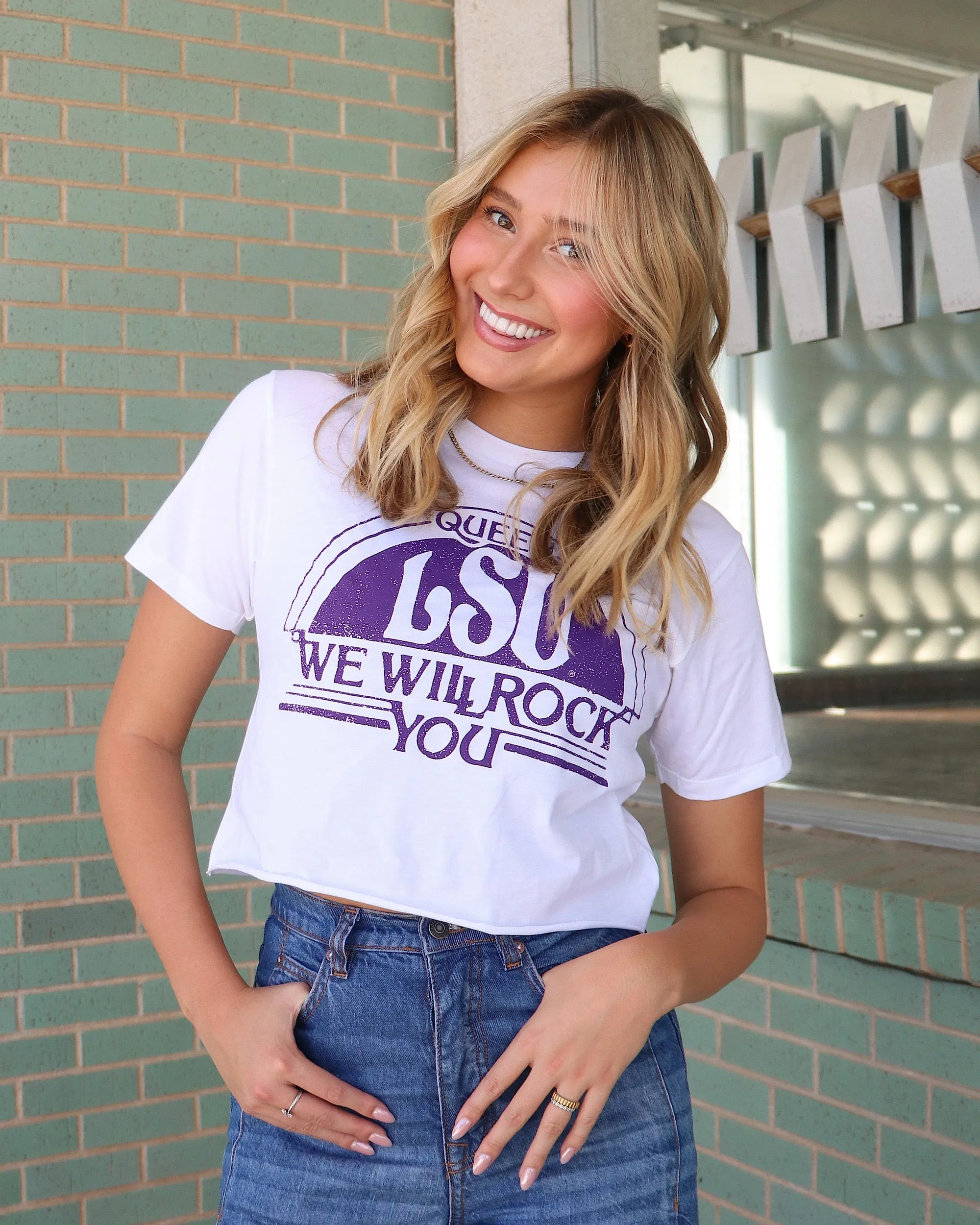 Queen LSU Tigers Will Rock You White Cropped Tee