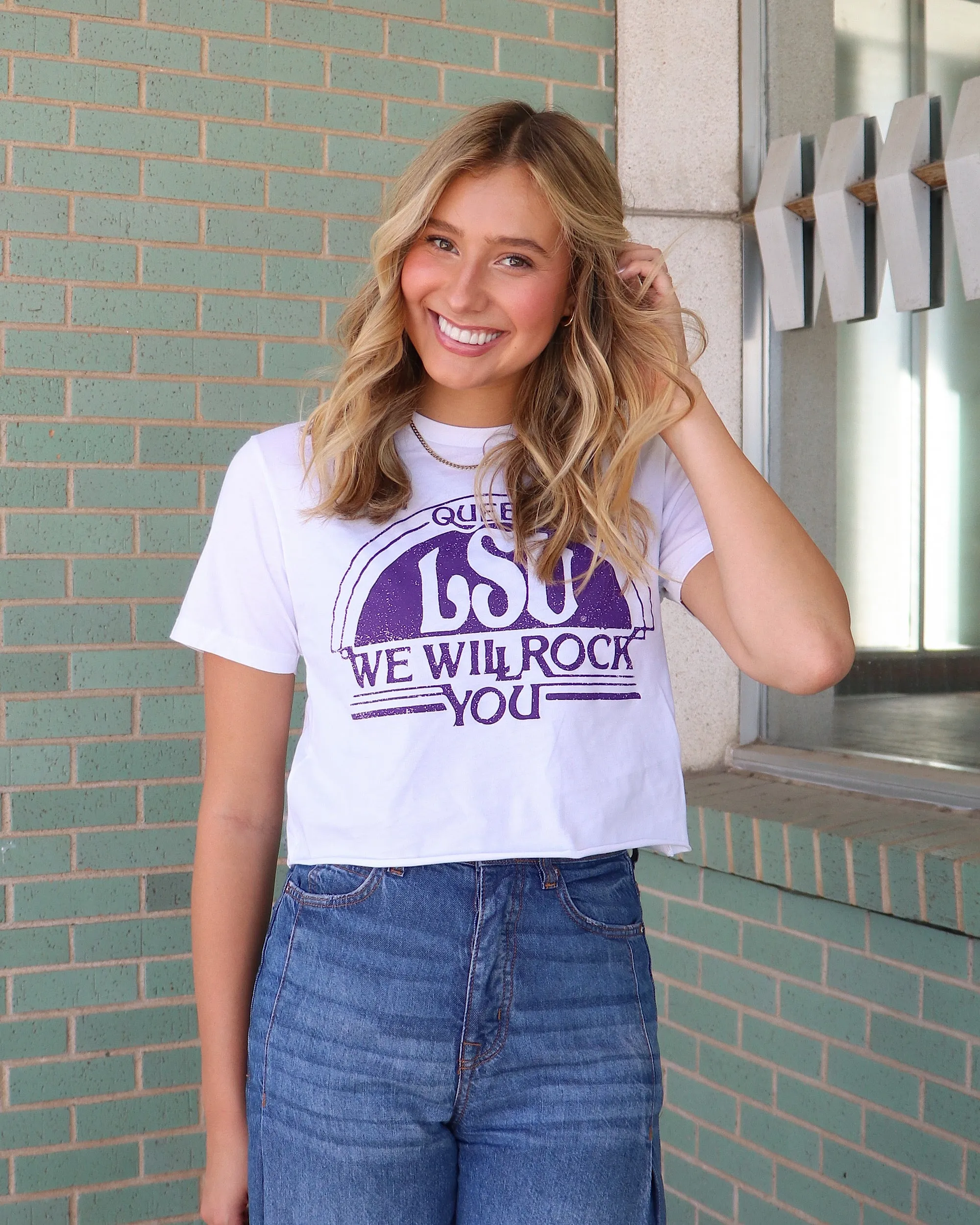 Queen LSU Tigers Will Rock You White Cropped Tee