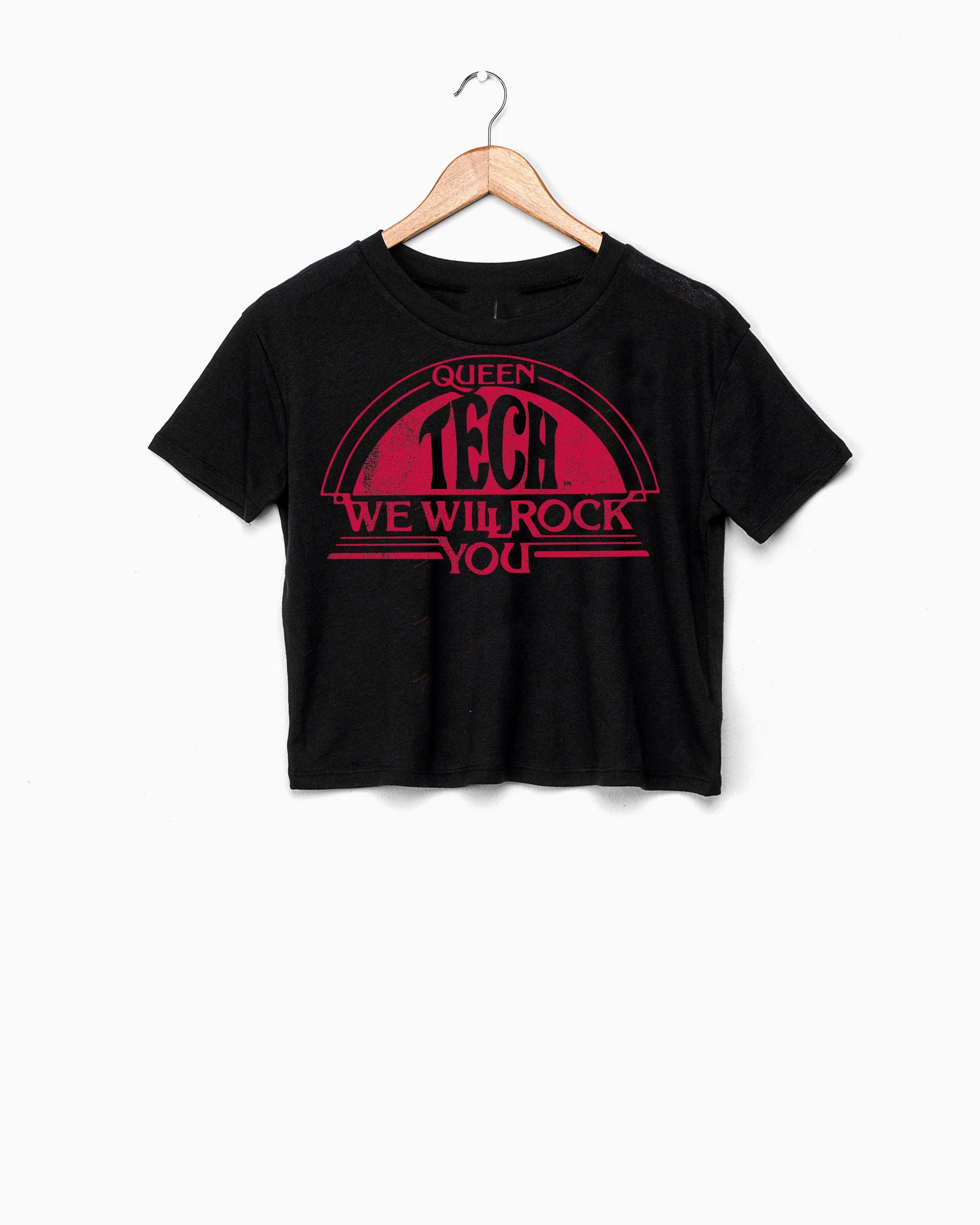 Queen Texas Tech Will Rock You Black Cropped Tee