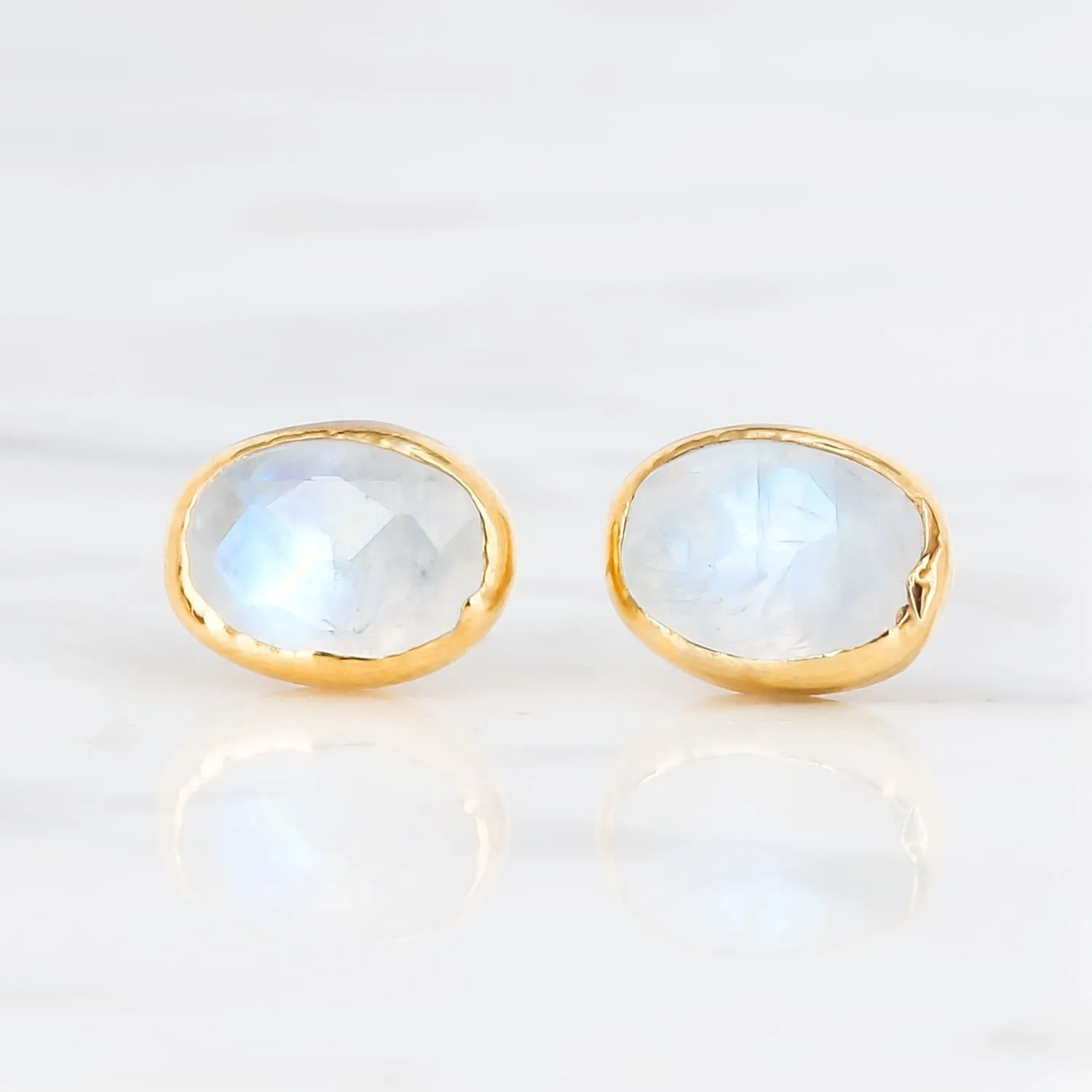 Rainbow Moonstone Stud Earrings