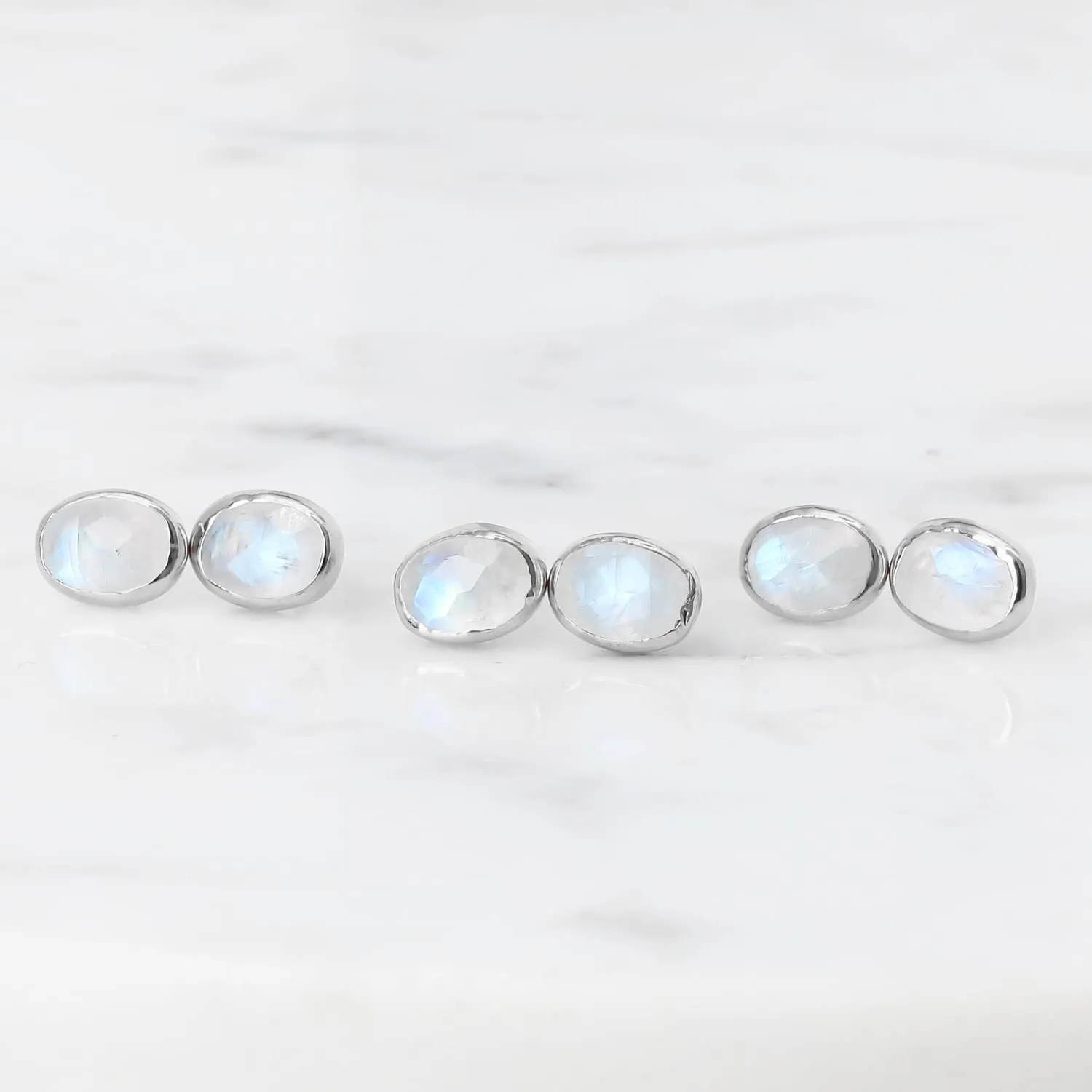 Rainbow Moonstone Stud Earrings