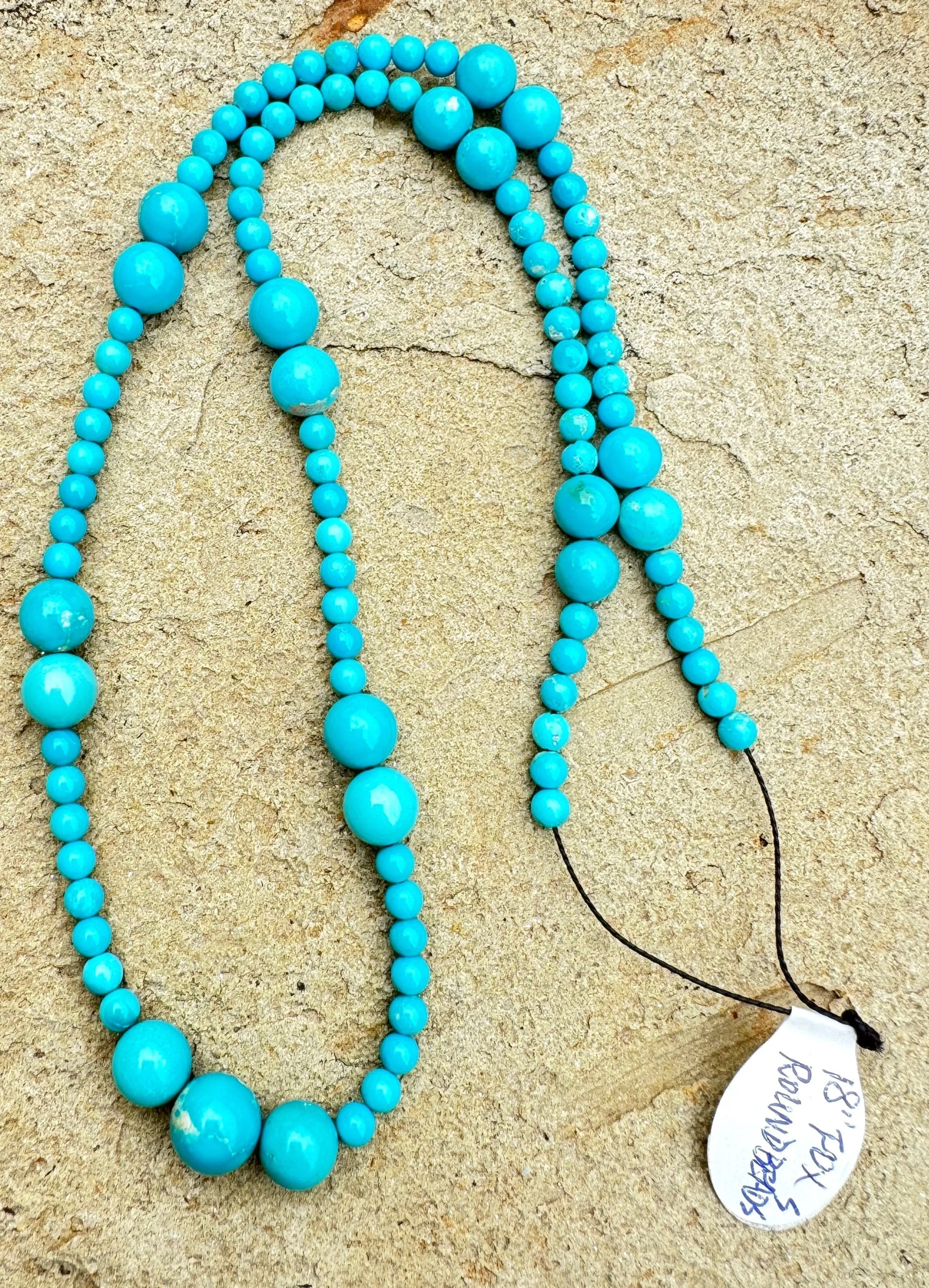 RARE One-Of-A-Kind Nevada Fox Turquoise (NV) Mixed Size Round Designer Beads, 18 inch strand