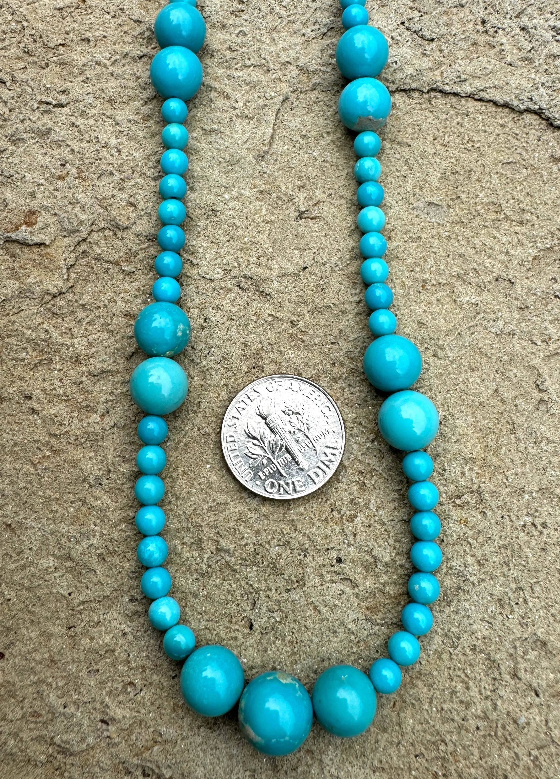 RARE One-Of-A-Kind Nevada Fox Turquoise (NV) Mixed Size Round Designer Beads, 18 inch strand