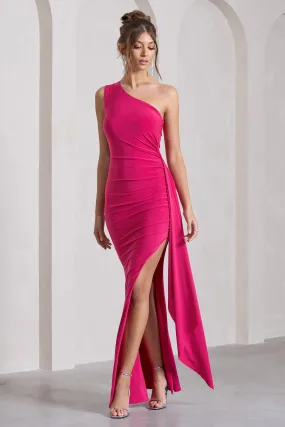 Rewind | Hot Pink One Shoulder Sleeveless Split Maxi Dress With Drape