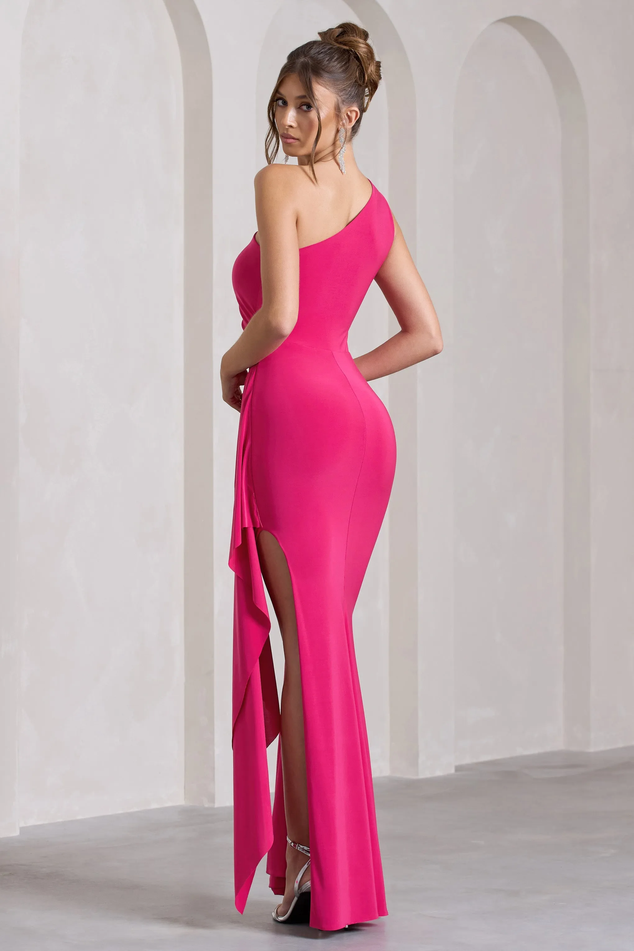 Rewind | Hot Pink One Shoulder Sleeveless Split Maxi Dress With Drape