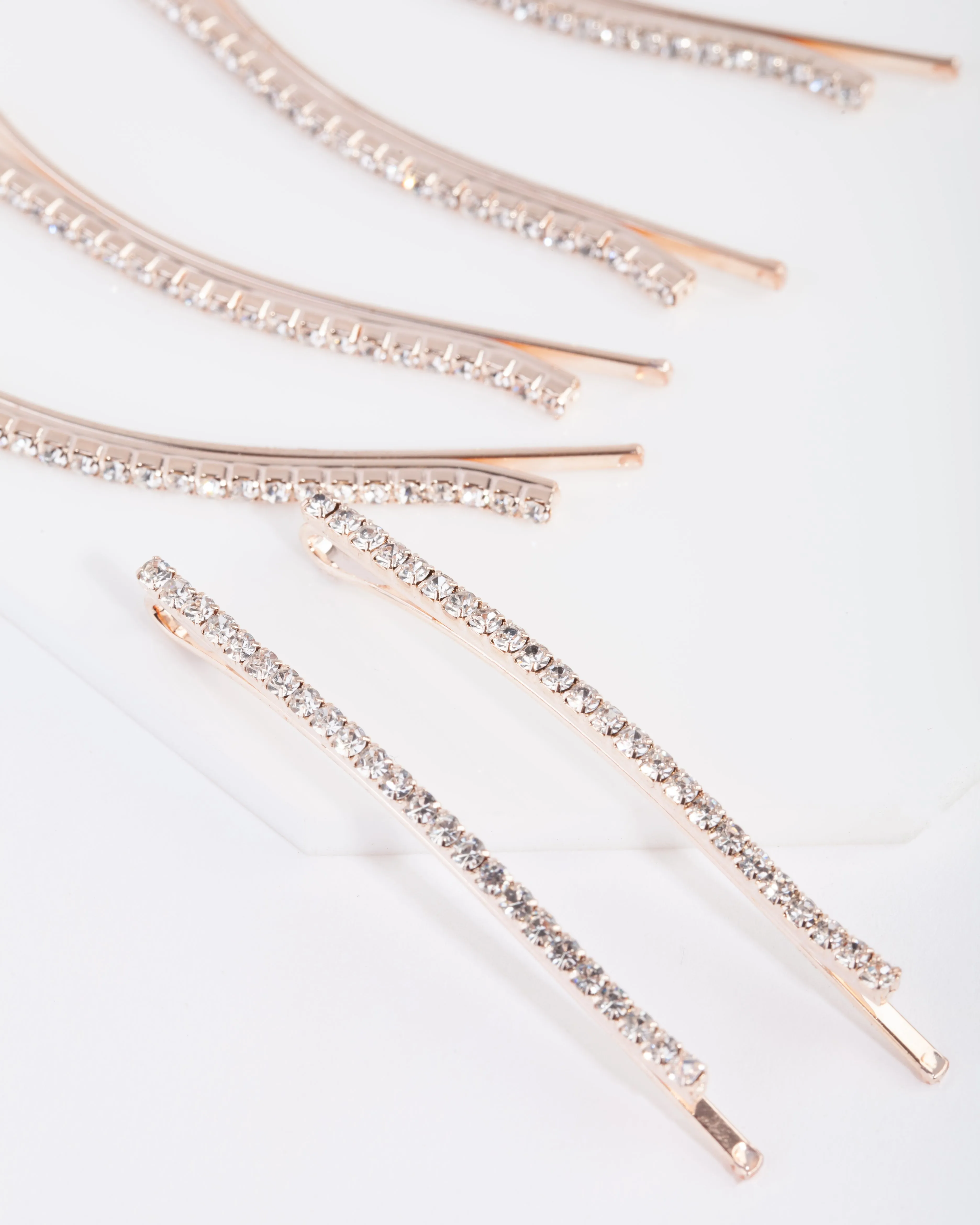 Rose Gold Mini Crystal Hair Pin 6-Pack