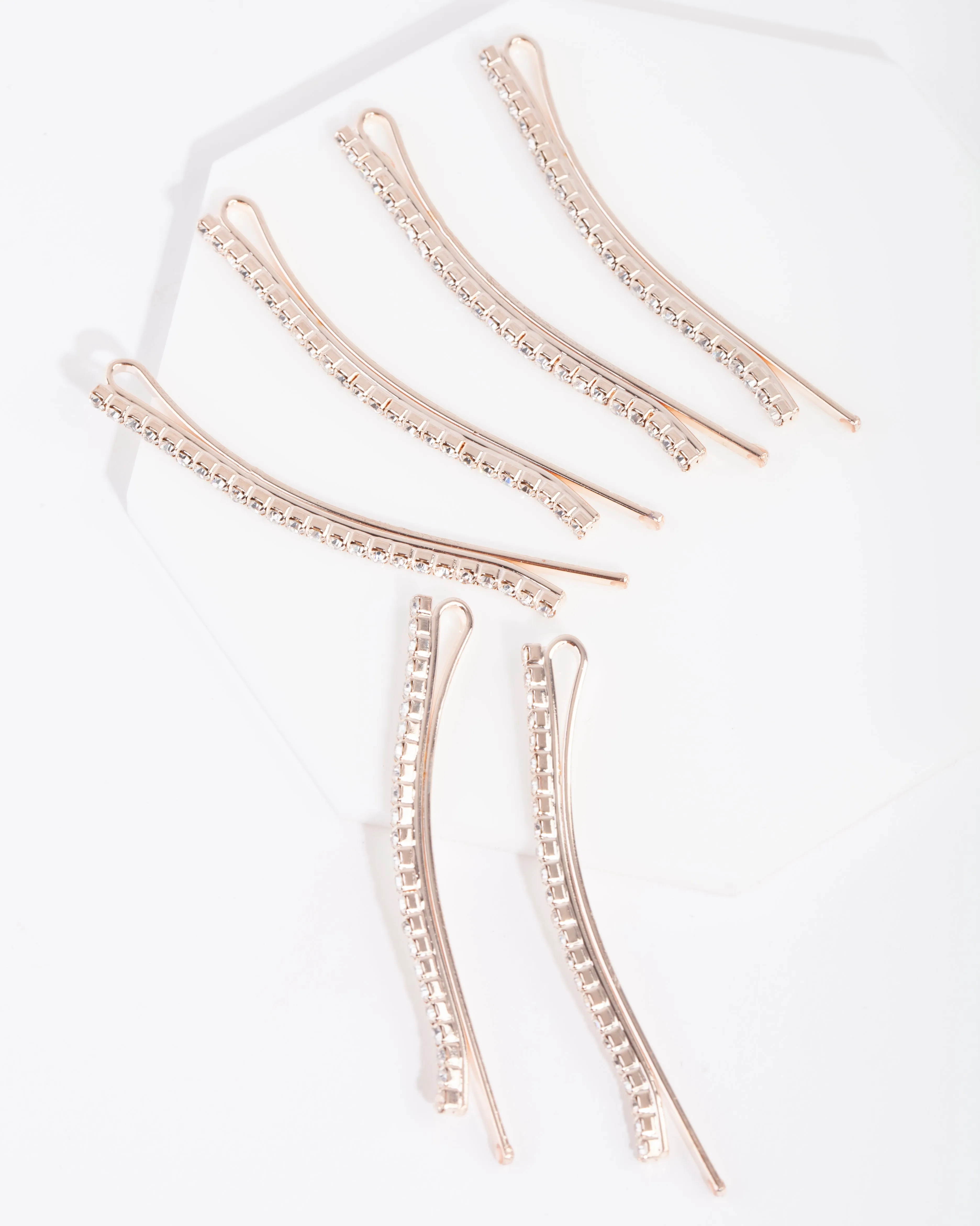 Rose Gold Mini Crystal Hair Pin 6-Pack