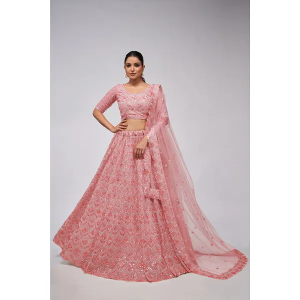 Rose Pink Diamond Pattern Embroidered Girlish Lehenga Choli | Oct 2024