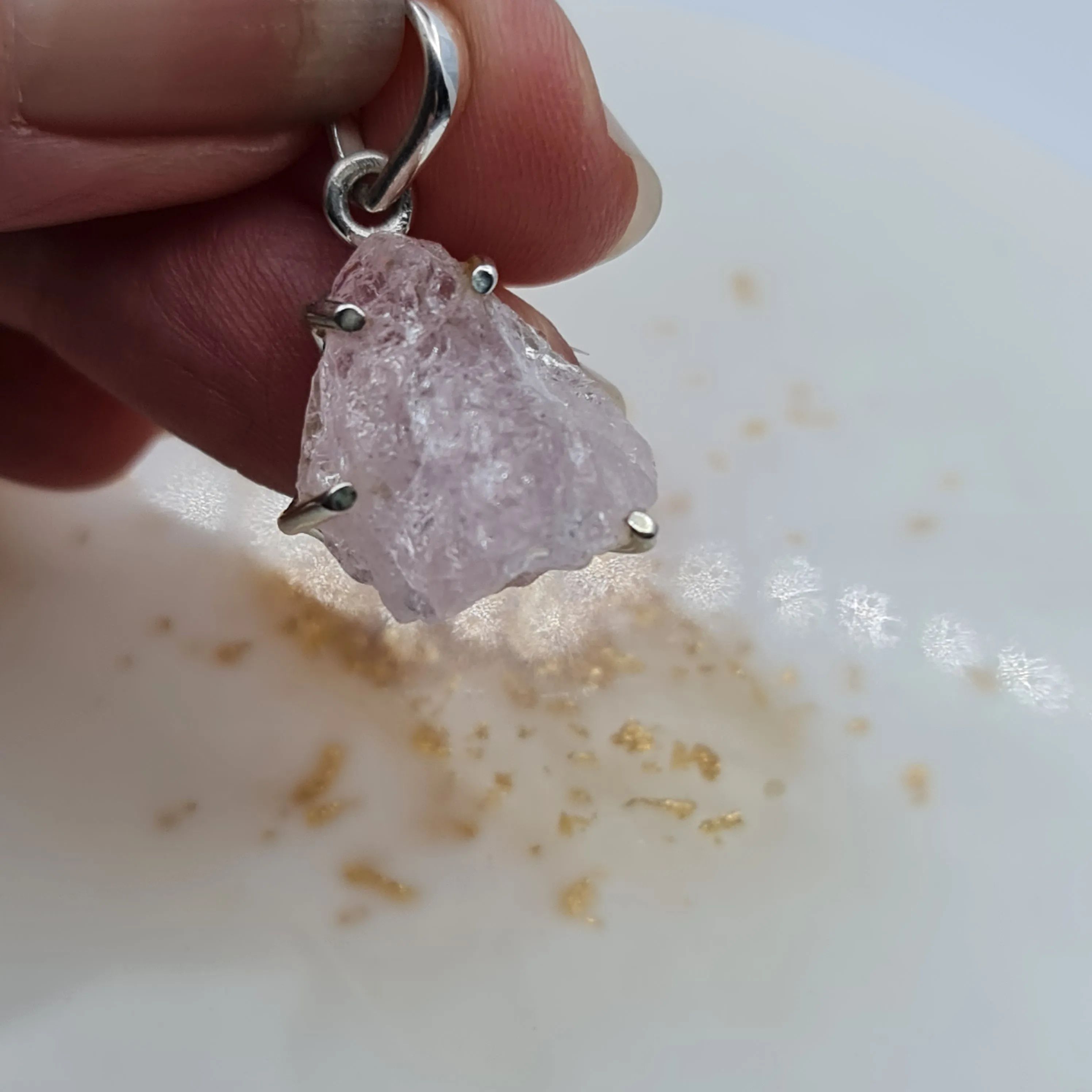 Rose Quartz rough cut Stone pendant