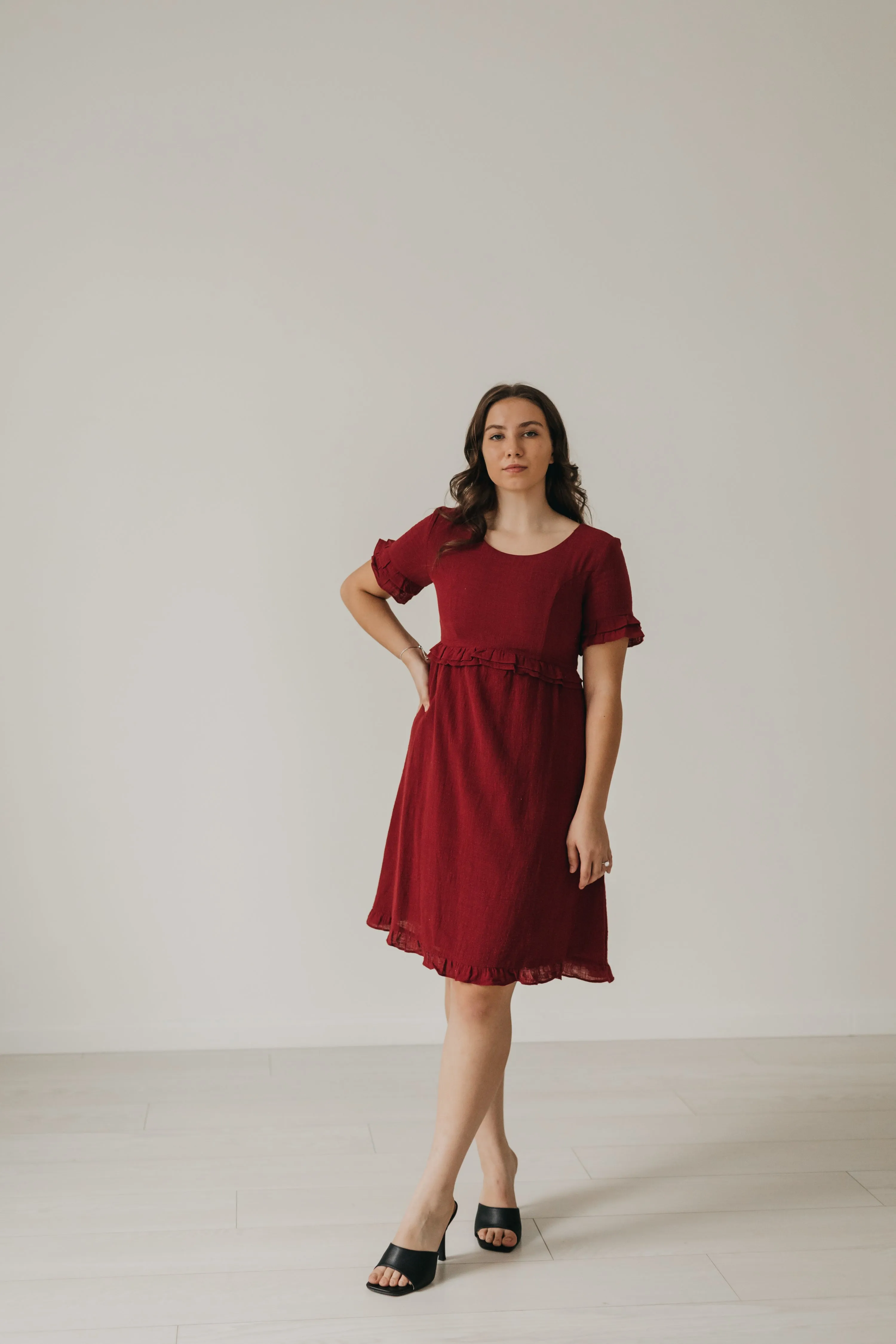 Rosie Knee Length Dress in Cranberry (XS-XXL)