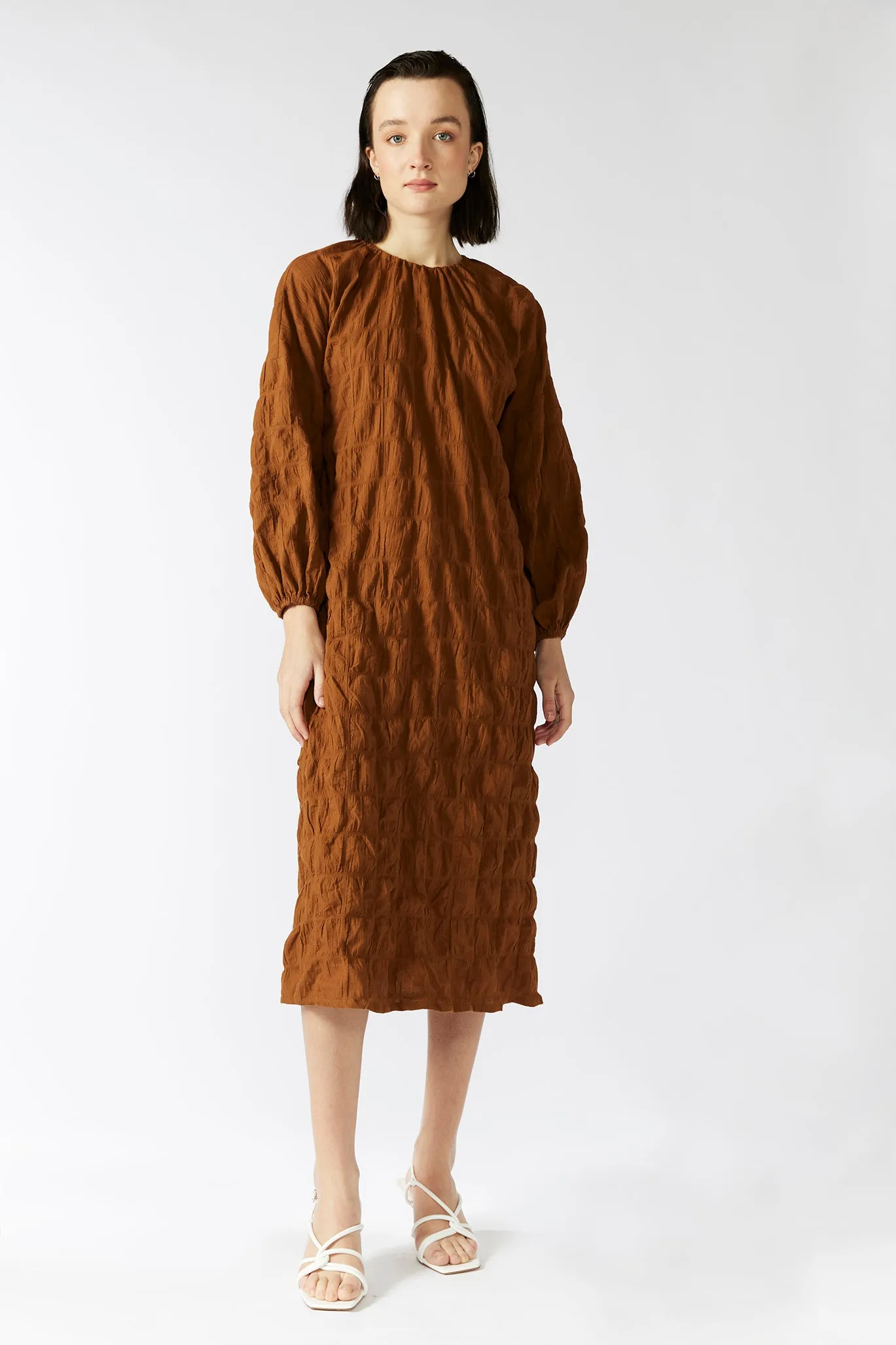 SEED DRESS [ Burnt Orange Cotton, Long Sleeves ]