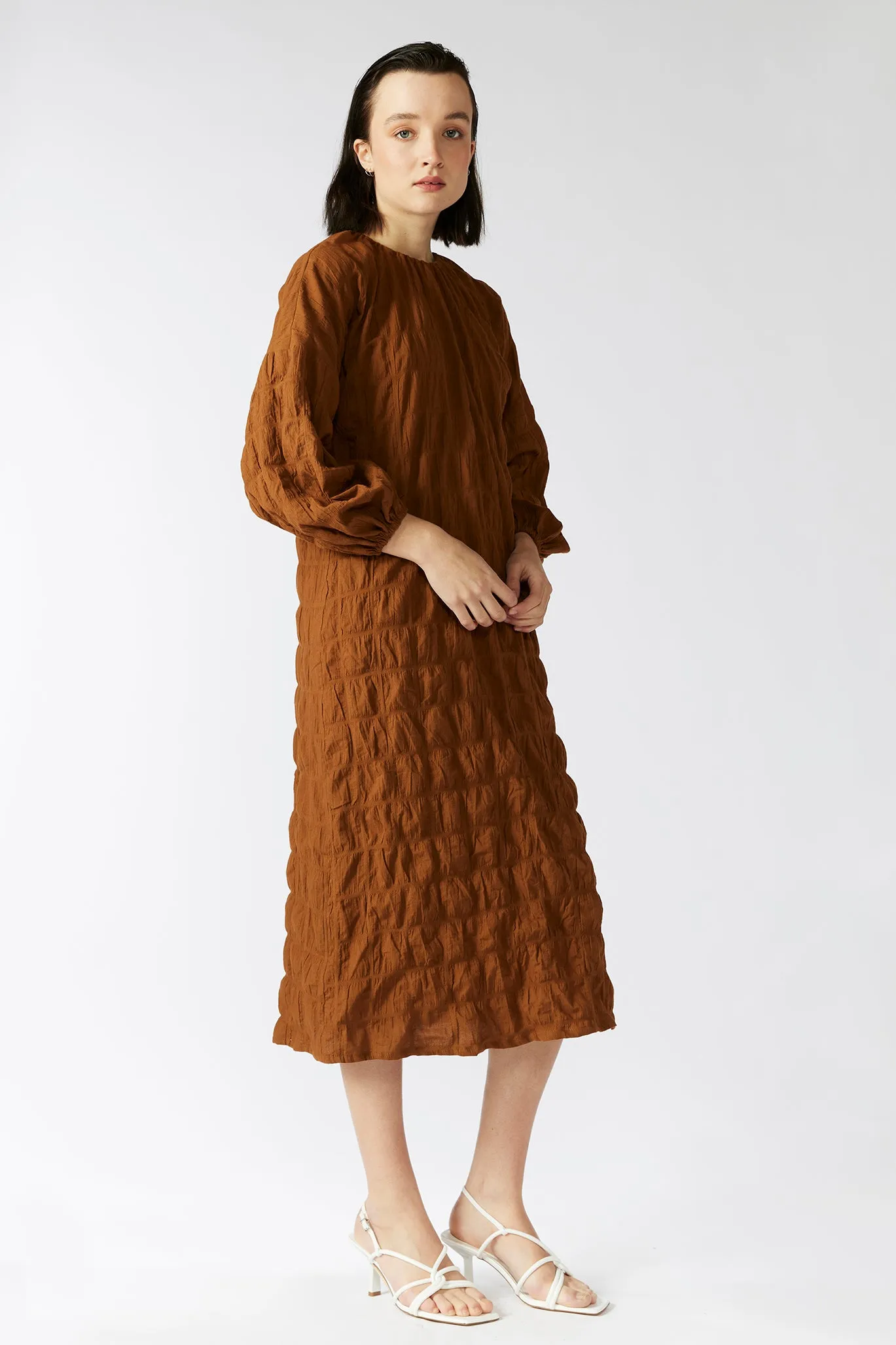 SEED DRESS [ Burnt Orange Cotton, Long Sleeves ]