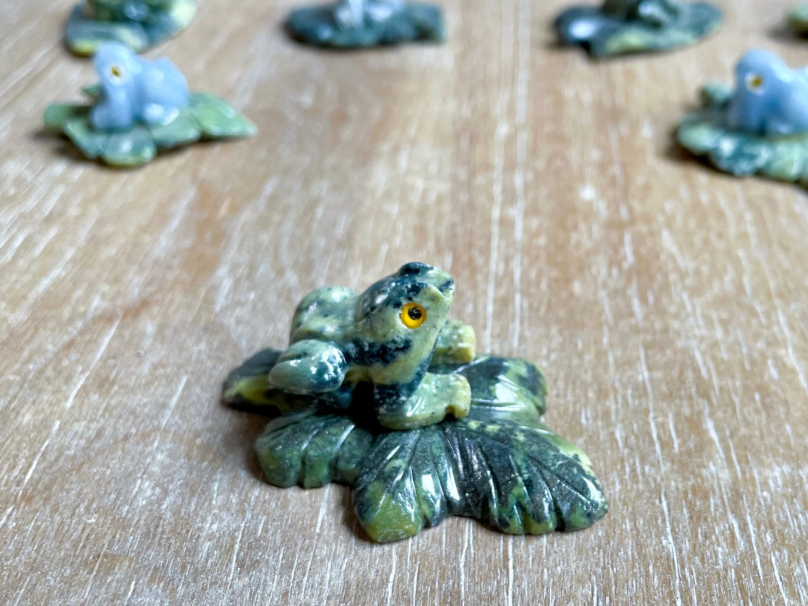 Serpentine & Angelite Frog on Leaf