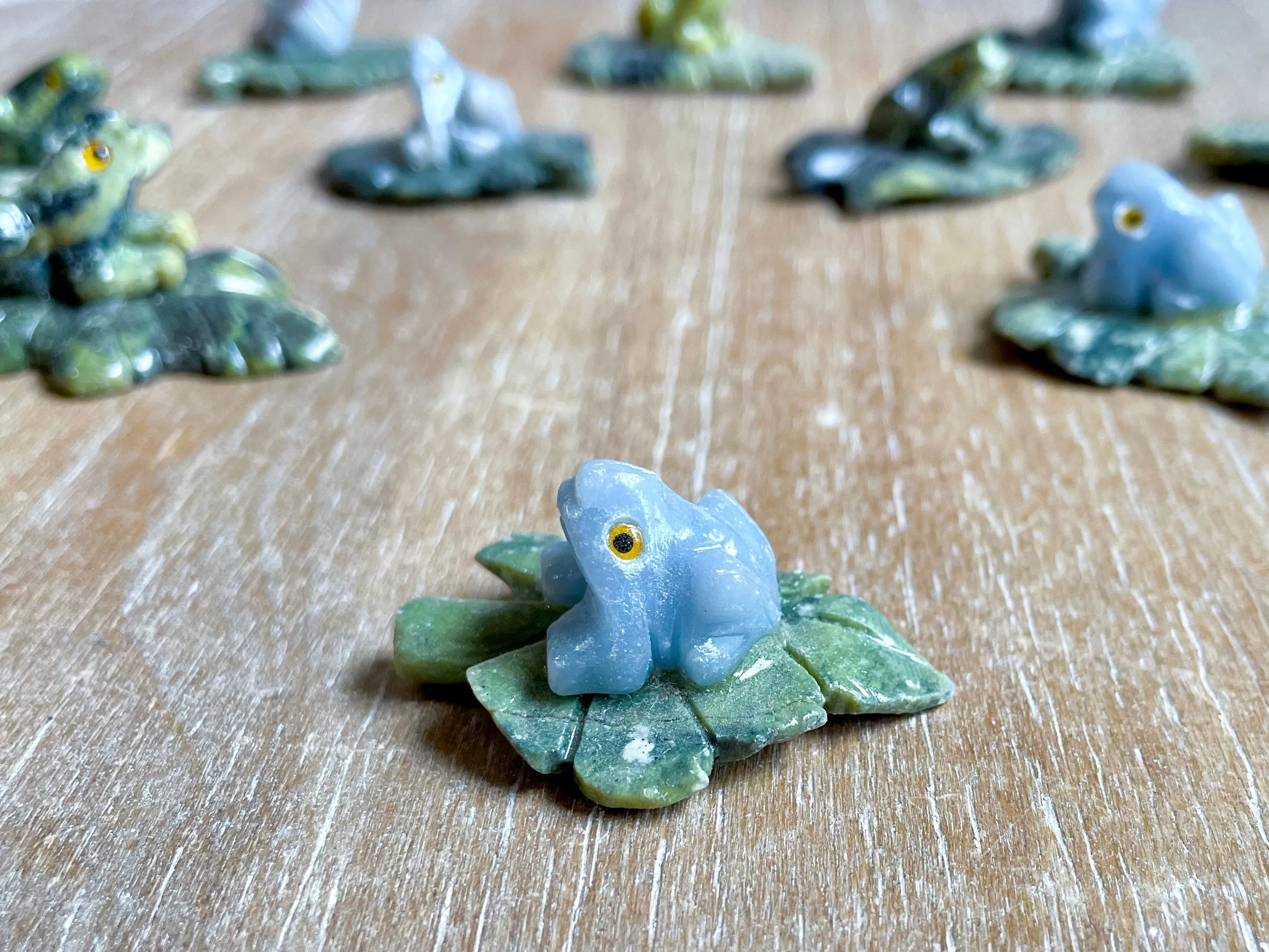 Serpentine & Angelite Frog on Leaf