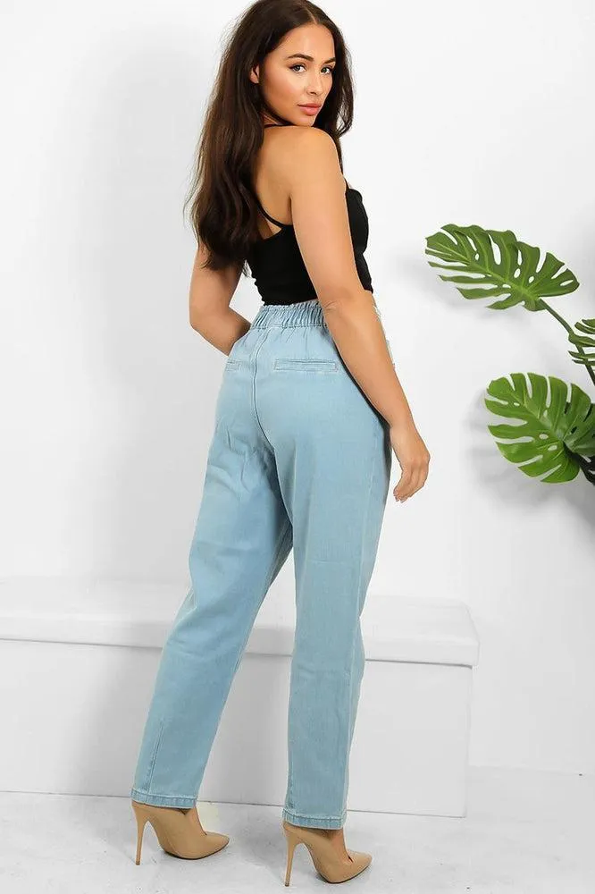 Sky Blue Denim Elastic Waist To Back Jeans