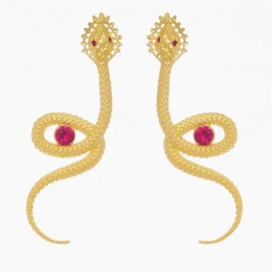 Snake Earrings in Gold Plated .925 Silver   Ruby Crystal - By Ana Moura