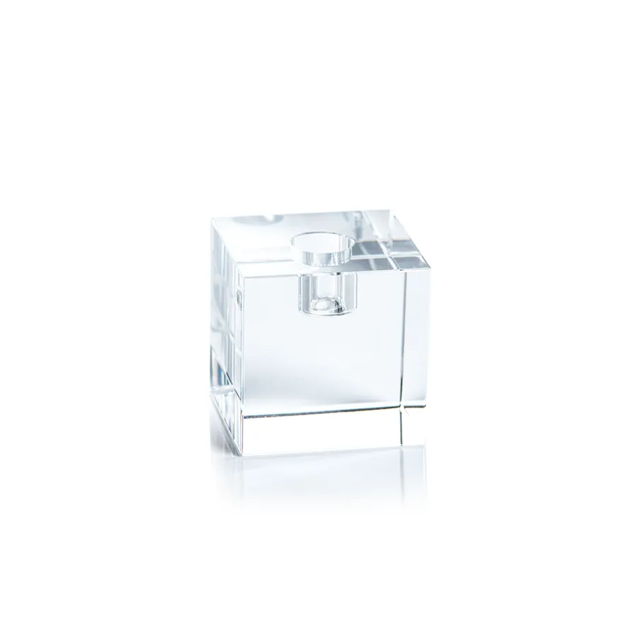 Square Crystal Glass Taper Holder - Clear 2.75