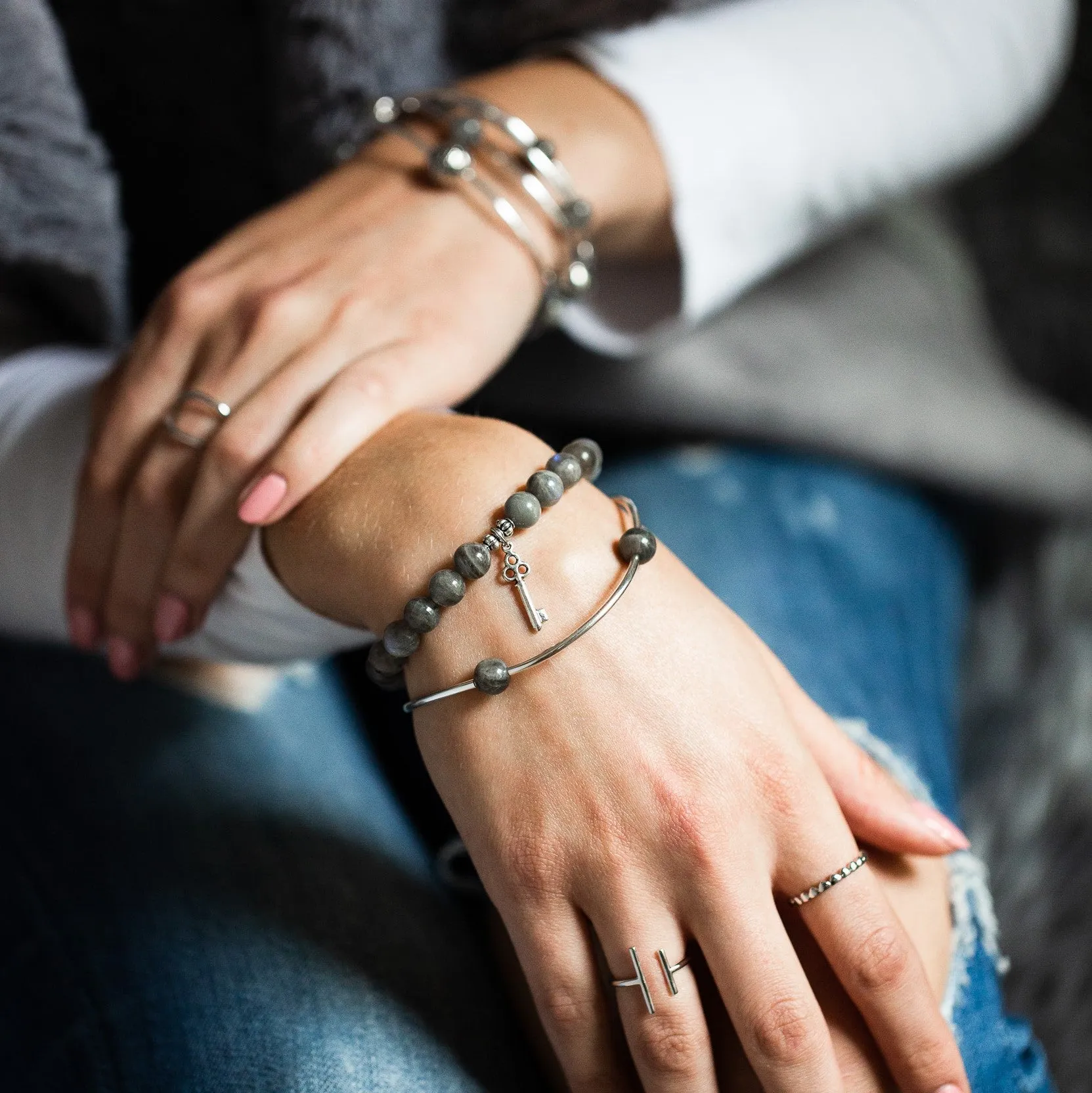 Starfish | Stone Beaded Charm Bracelet | Tiffany Blue Agate