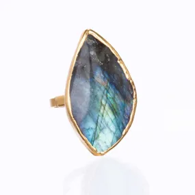 Statement Raw Labradorite Ring, Gold Ring, Labradorite