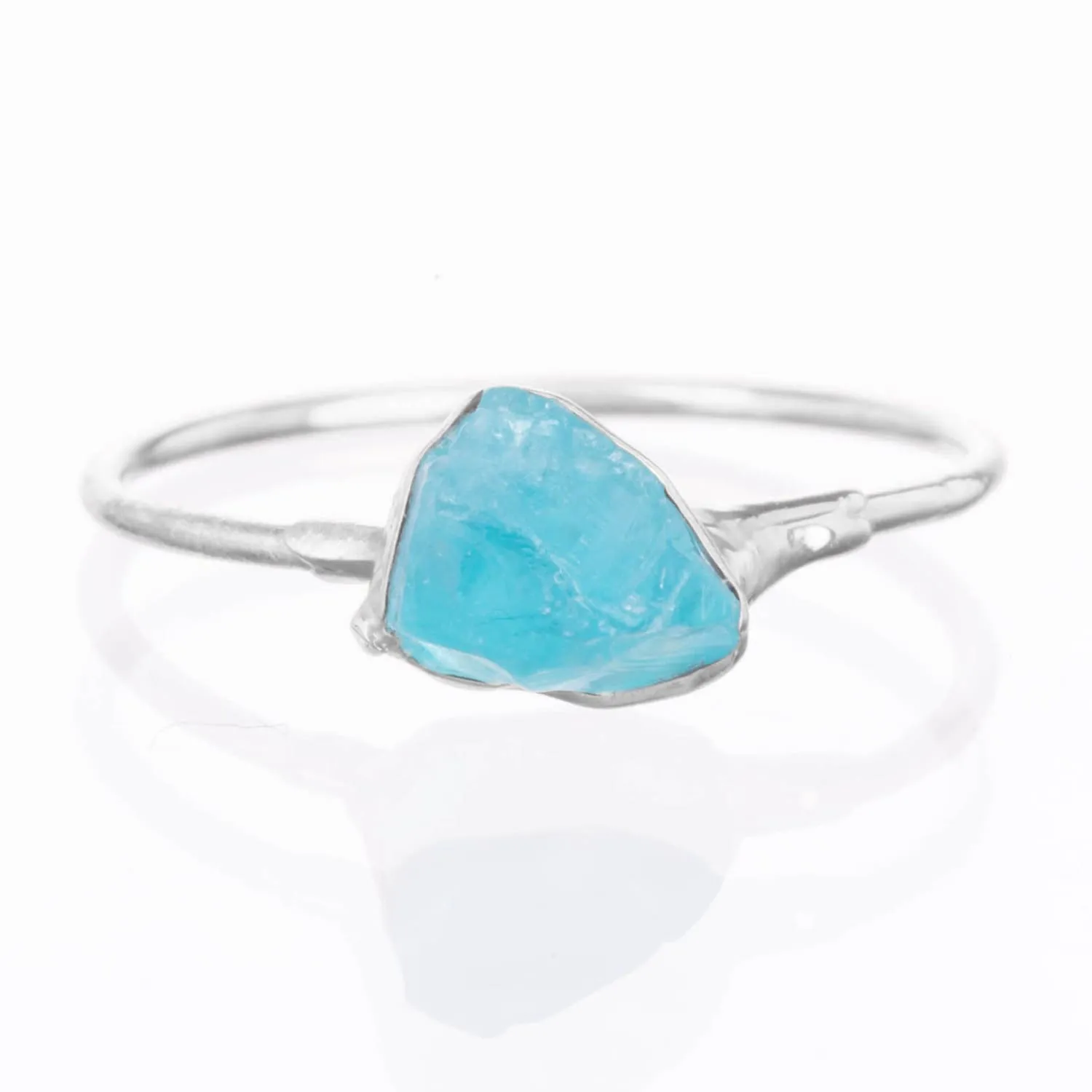 Sterling Silver Raw Blue Apatite Ring, Petite Ring, Crystal