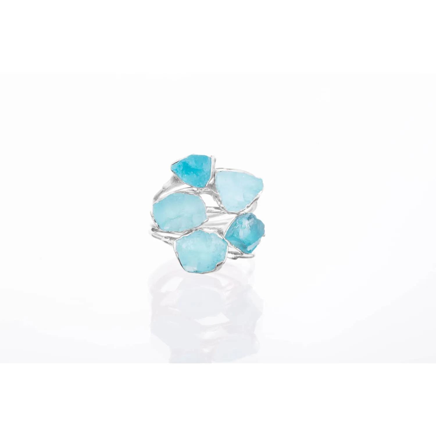 Sterling Silver Raw Blue Apatite Ring, Petite Ring, Crystal