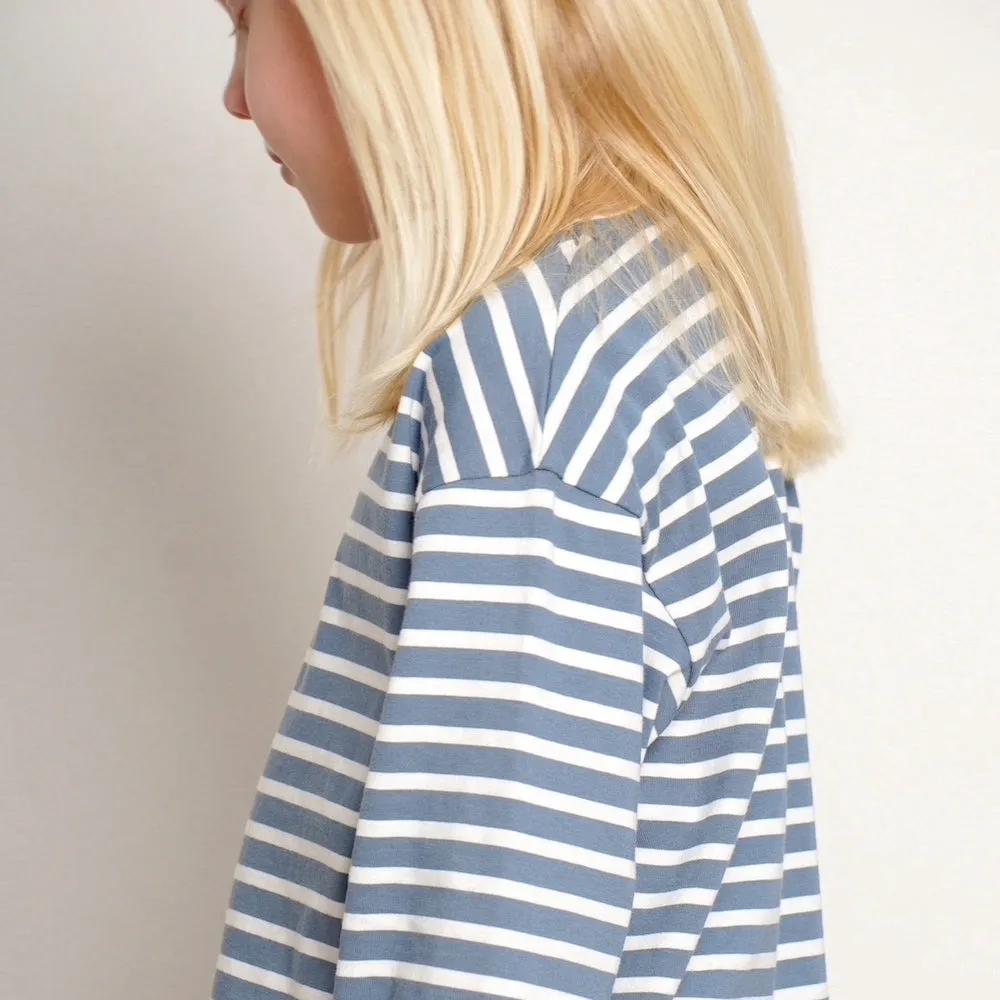 Striped Boxy Longsleeve I Pigeon Blue