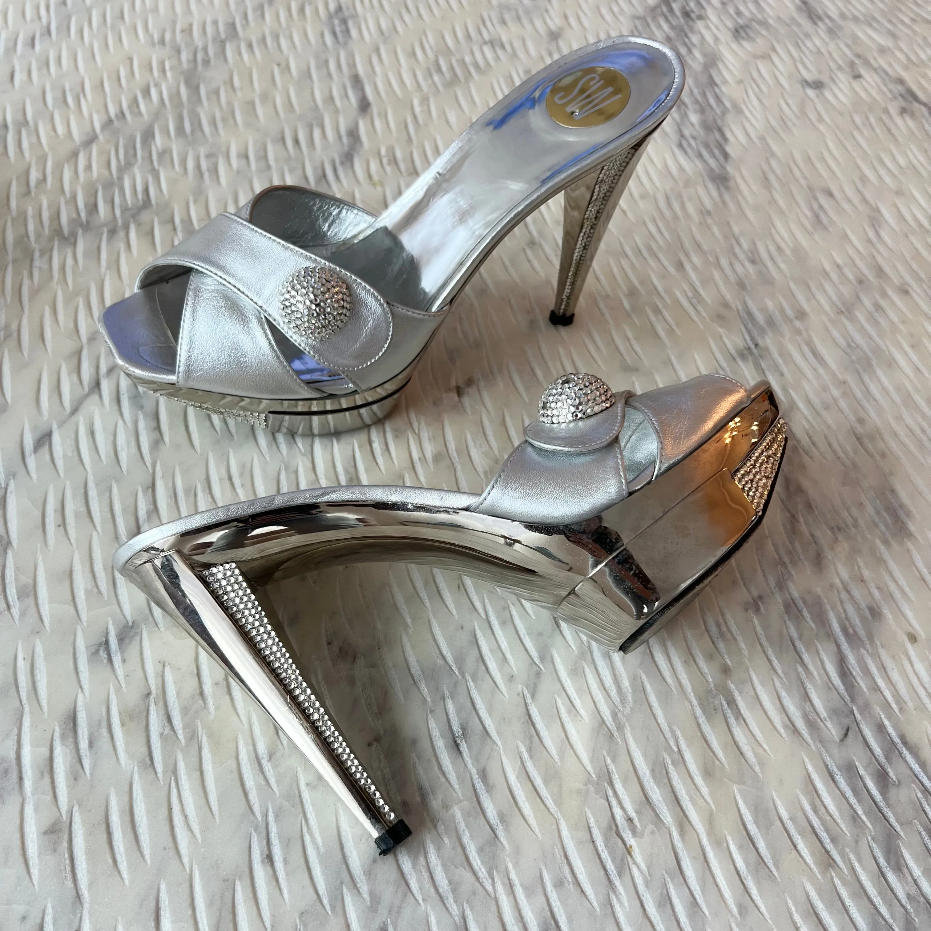 Stuart Weitzman Silver Metallic Heels