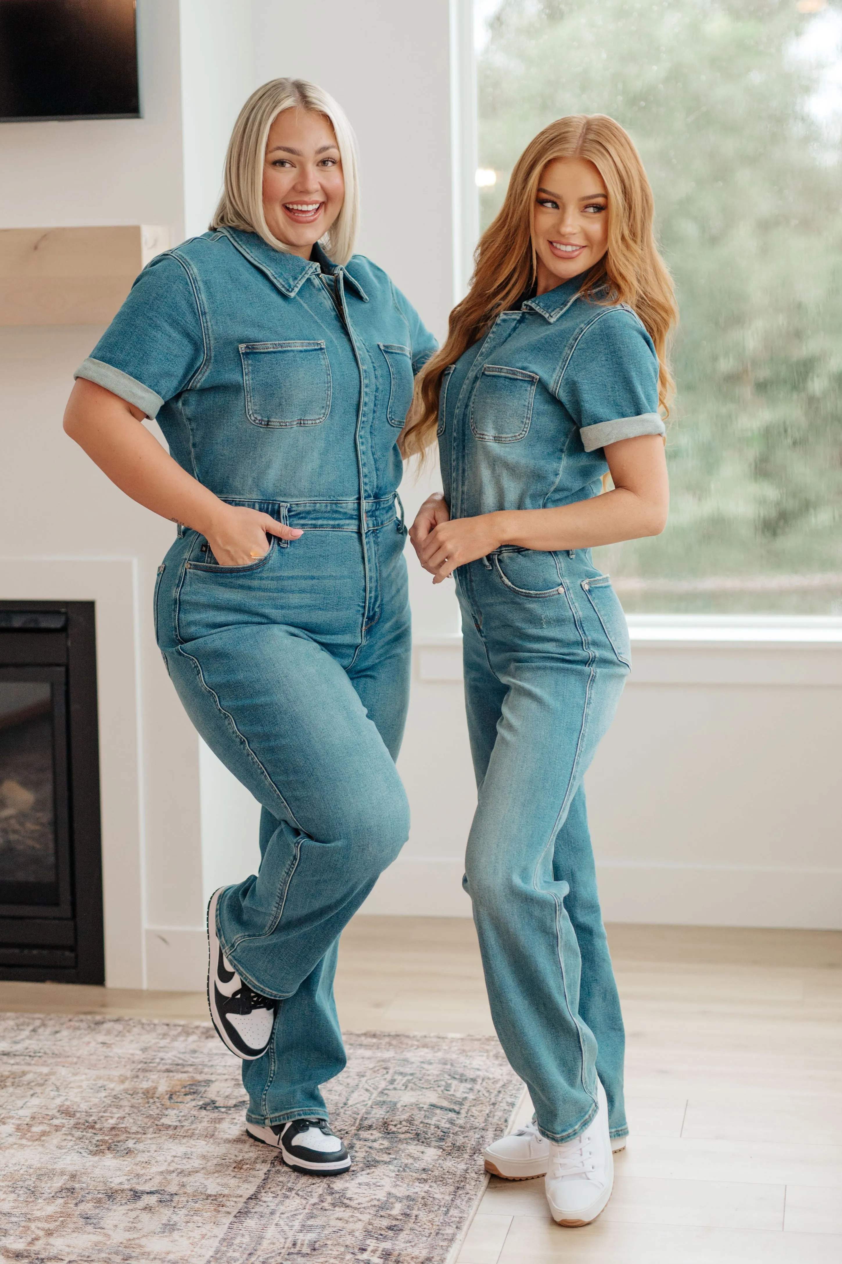 Sylvia Short Sleeve Denim Jumpsuit