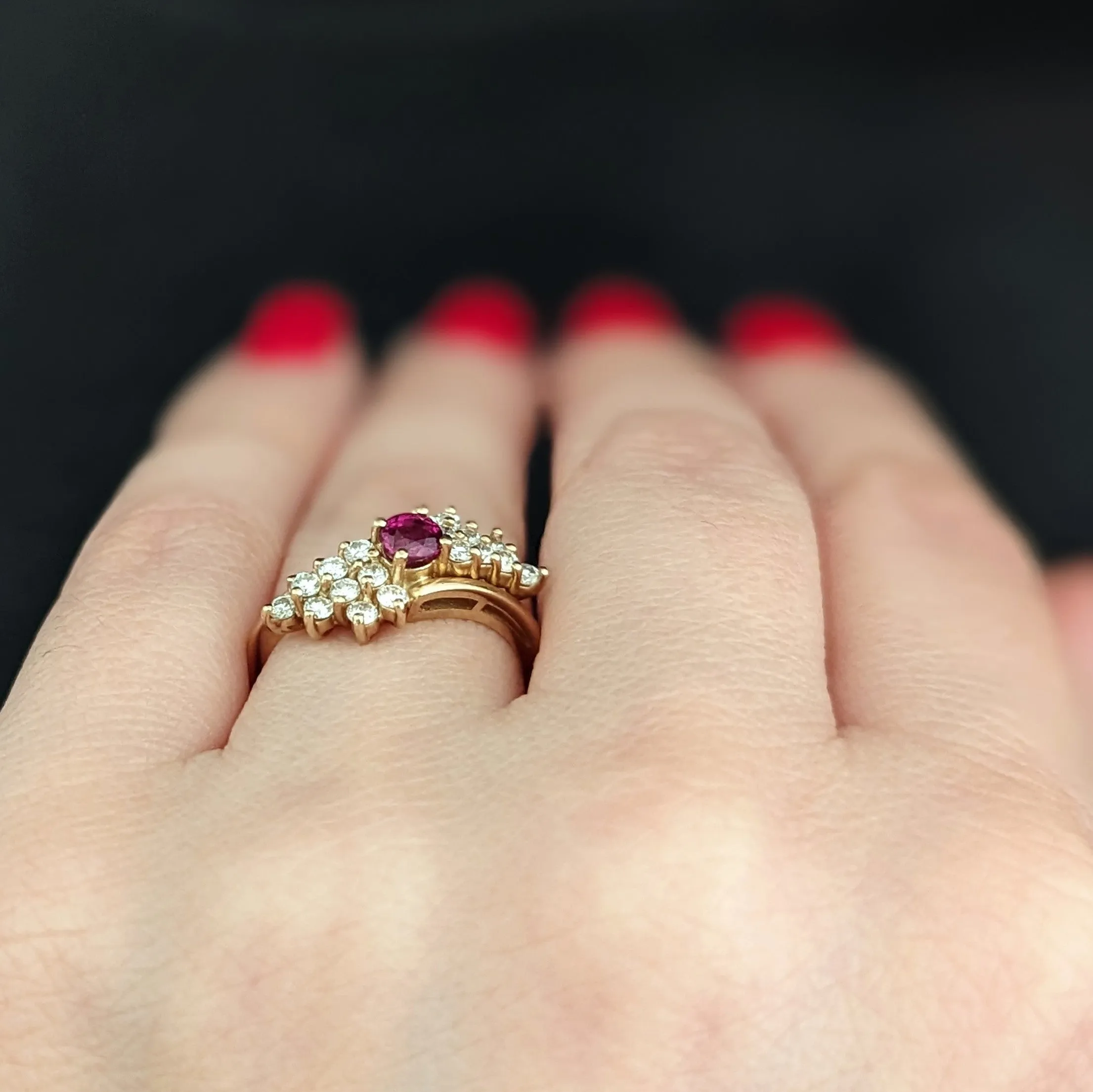 The Atlanta - Vintage Ruby Diamond 14k Gold Cluster Ring