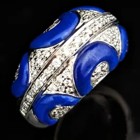 The Yvoire - Estate Diamonds Royal Blue Enamel 14k Gold Cocktail Ring