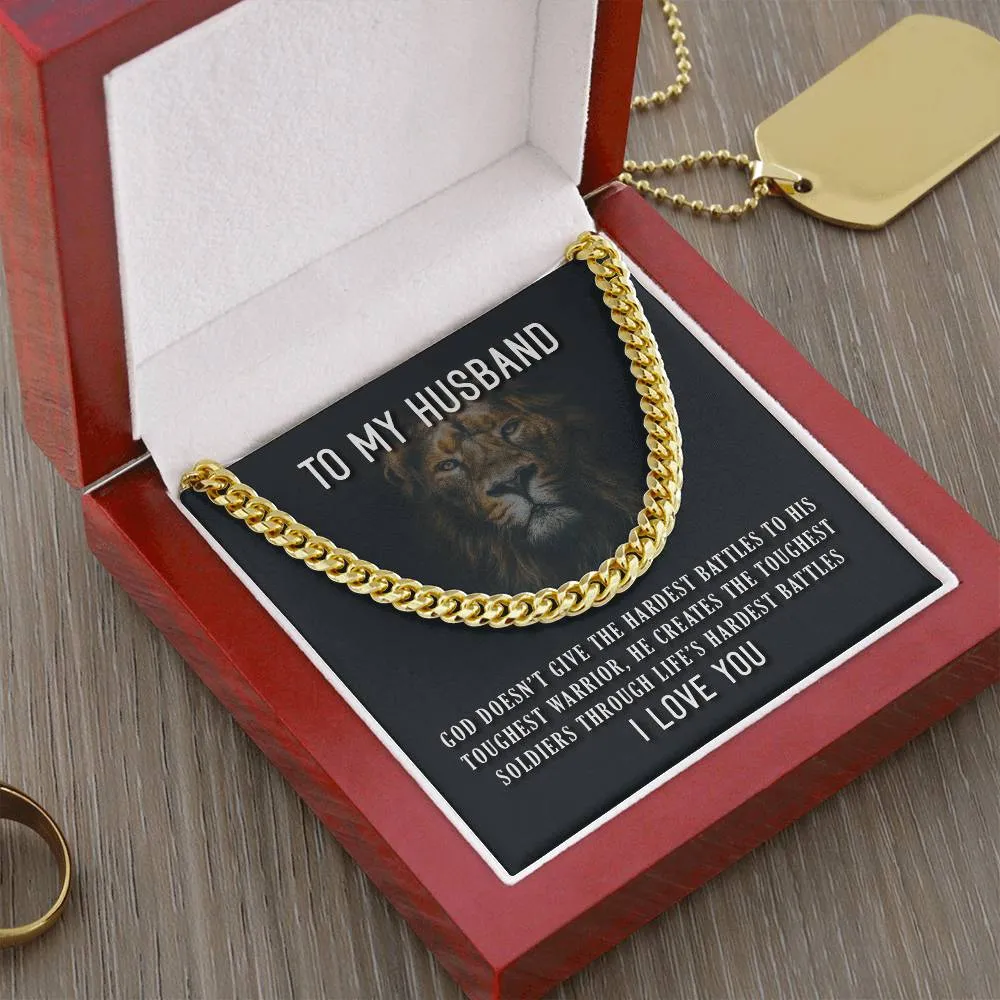 To My Husband Necklace from Wife, God Doesn't Give the Hardest Battles to His Toughest Warrior