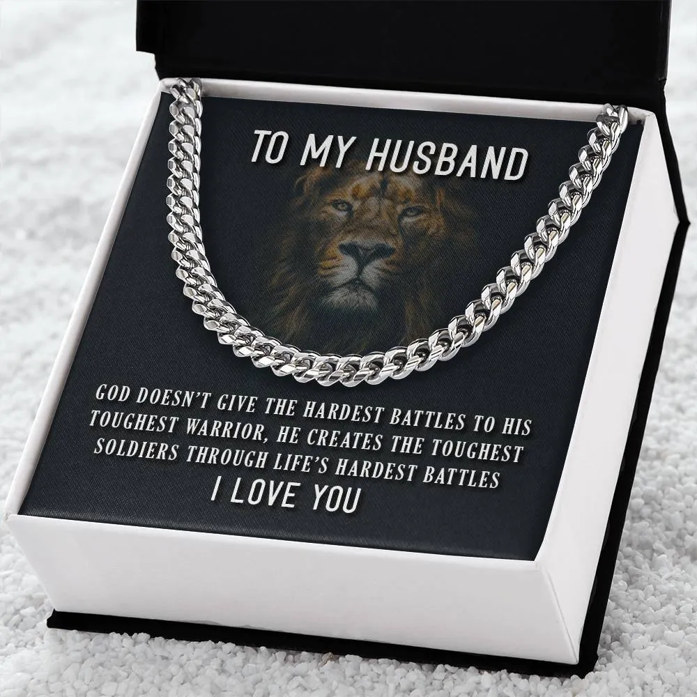 To My Husband Necklace from Wife, God Doesn't Give the Hardest Battles to His Toughest Warrior