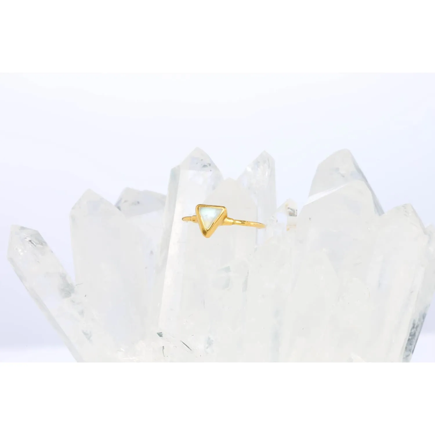 Triangle Moonstone Ring, Gold Ring, Celestial Jewelry,