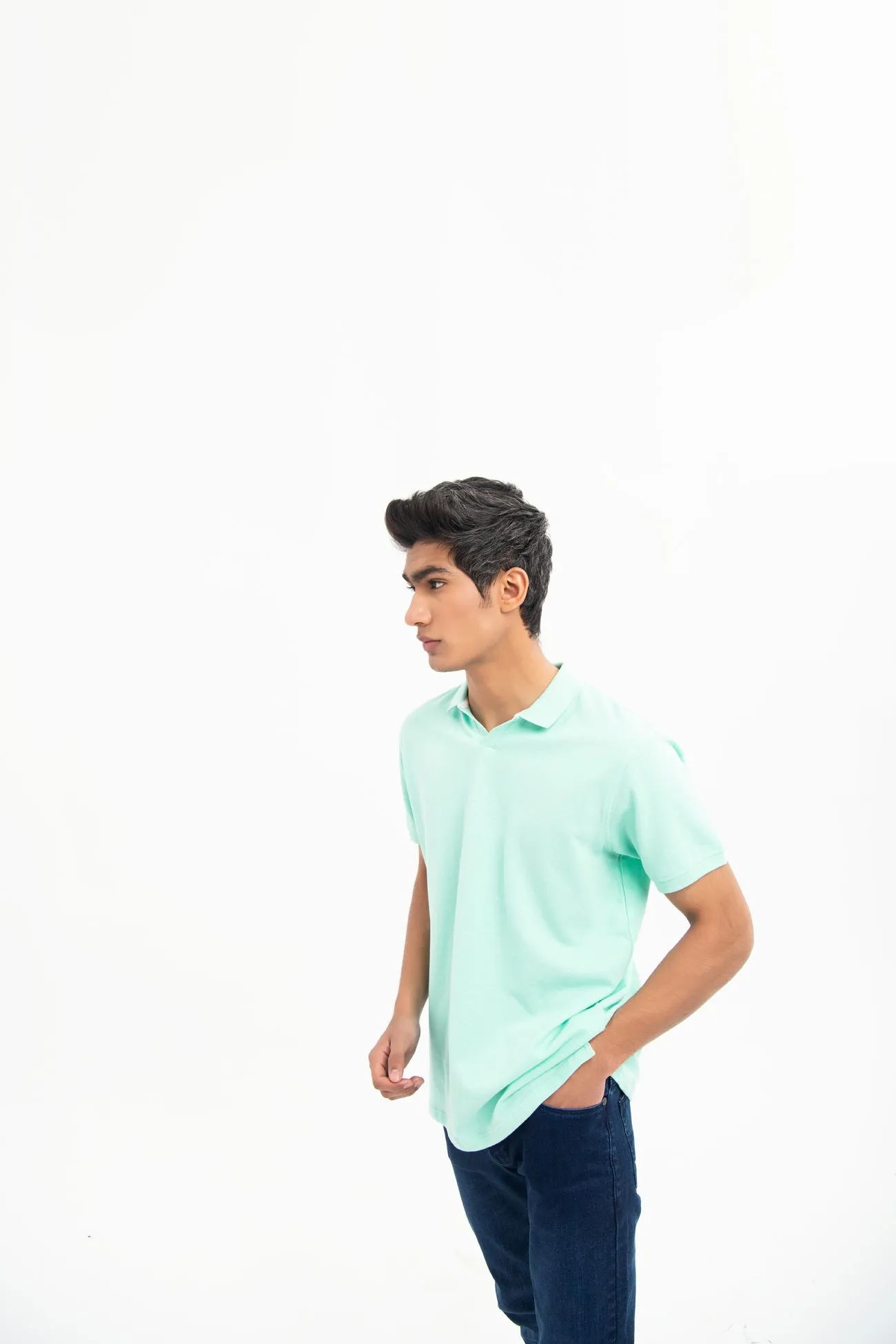 V NECK REGULAR FIT COTTON POLO SHIRT