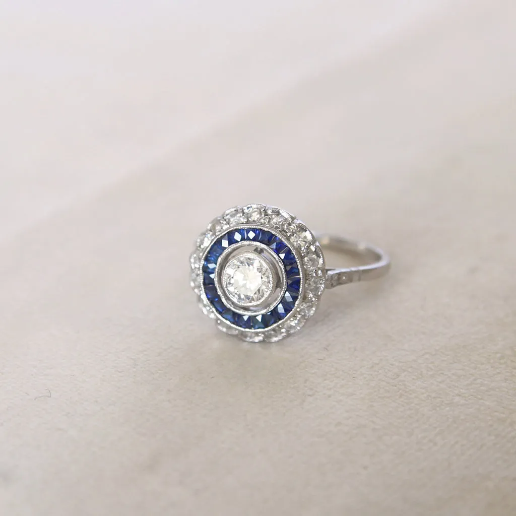 Vintage Brilliant Cut Diamond and Sapphire Target Cluster