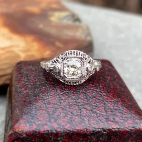 Vintage Filigree Engagement Ring, Old Euro 0.33ct.