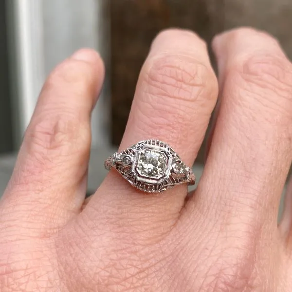 Vintage Filigree Engagement Ring, Old Euro 0.33ct.