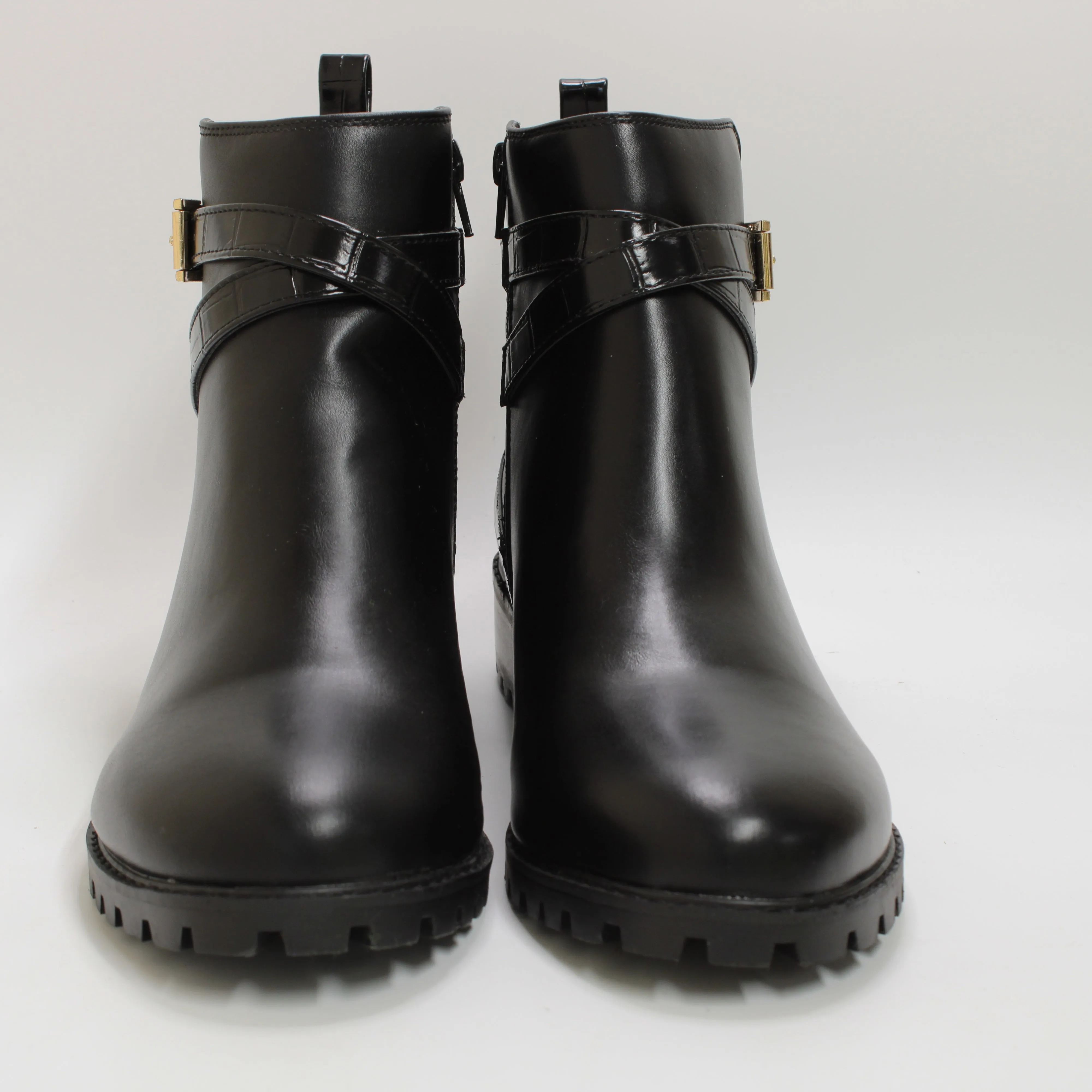 Womens Office Aaliyah Buckle Strap Cleated Boots Black