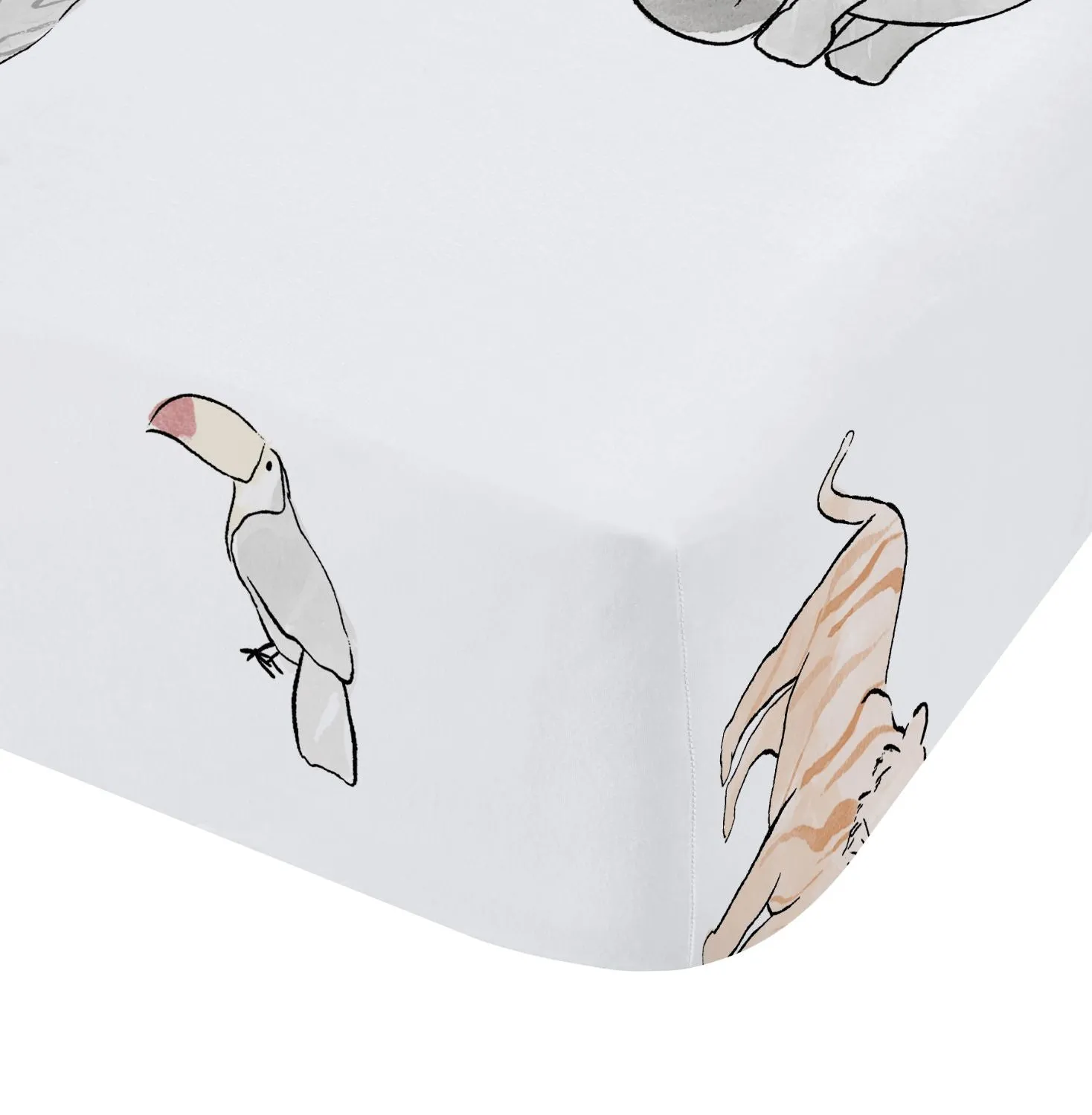 Zoo Animals Cotton Fitted Sheet - White/Pastel